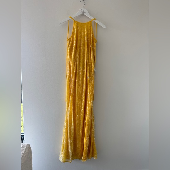 MAC DUGGAL Yellow Sequin Cowl Back Maxi Dress 2 - Picture 7 of 13